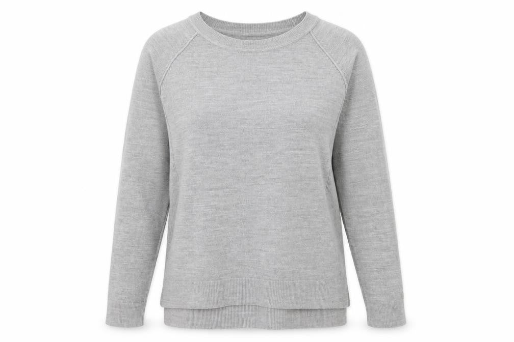 Front view of PPriamkr women’s grey knit jumper, size UK 12