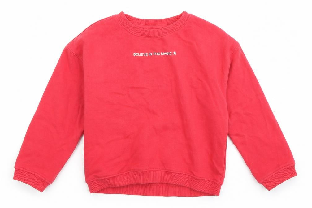 Front view of Next girls’ pink jumper, size 6, years