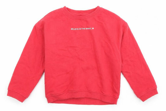Front view of Next girls’ pink jumper, size 6, years