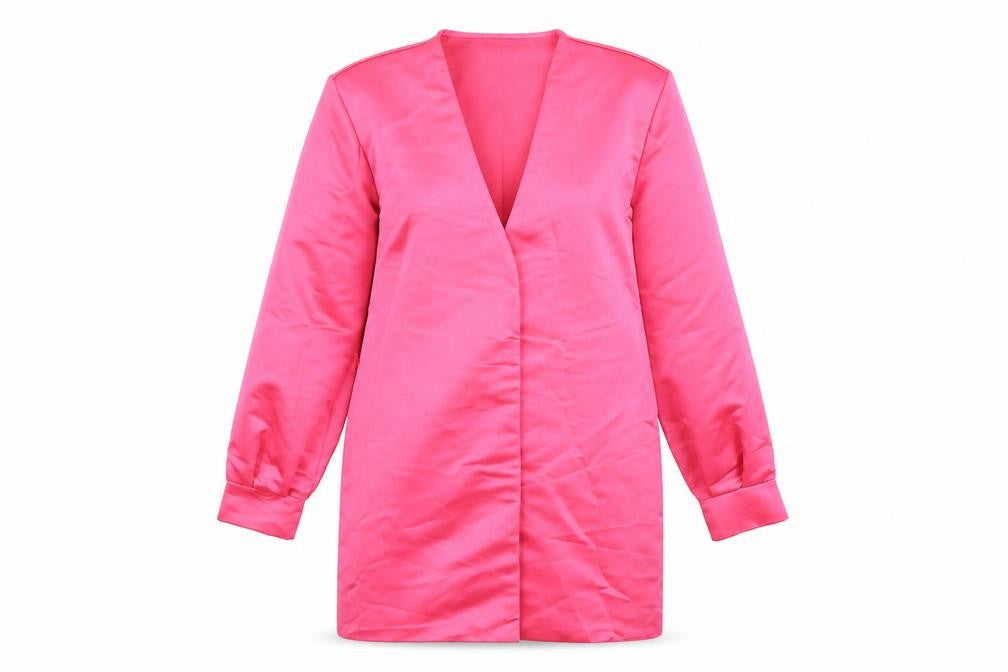 Front view of PRETTYLITTLETHING women’s pink jacket coat, size UK 10