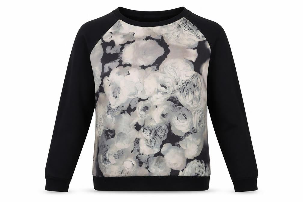 B You Womens Black Floral  Pullover Sweatshirt Size 14