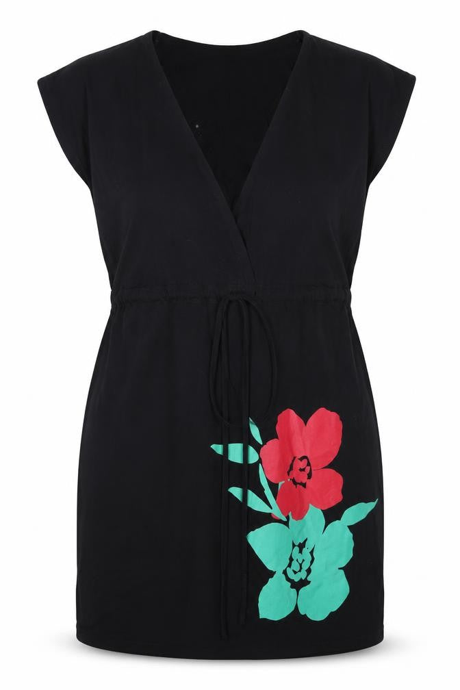 Front view of Resort women’s black floral mini, size UK 12