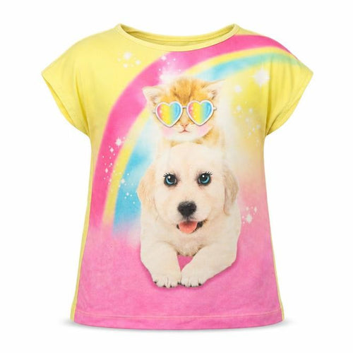 365 kids Girls Yellow   Basic T-Shirt Size 6 Years  - Dog print
