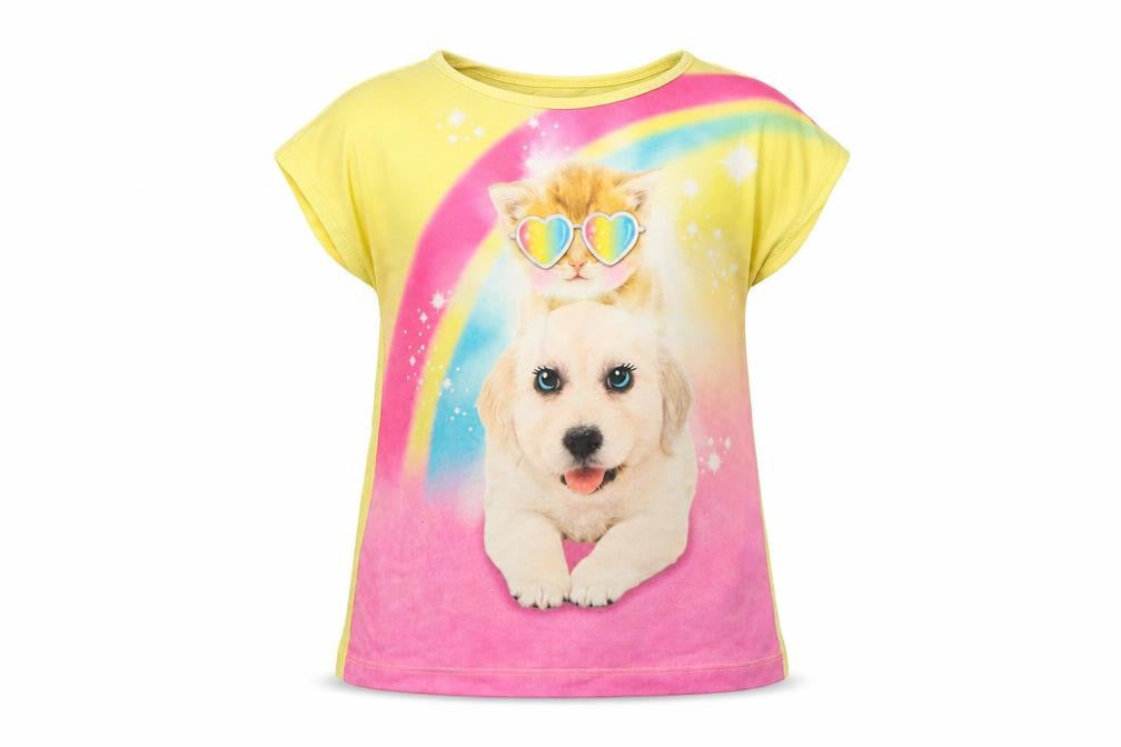 365 kids Girls Yellow   Basic T-Shirt Size 6 Years  - Dog print