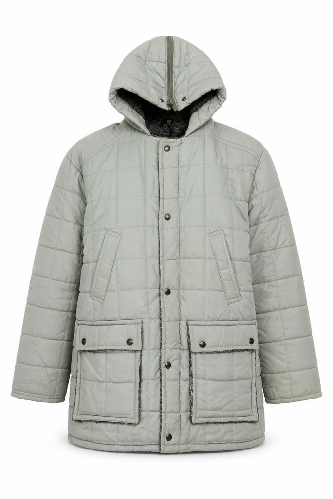 Front view of Preworn women’s green parka coat, size M