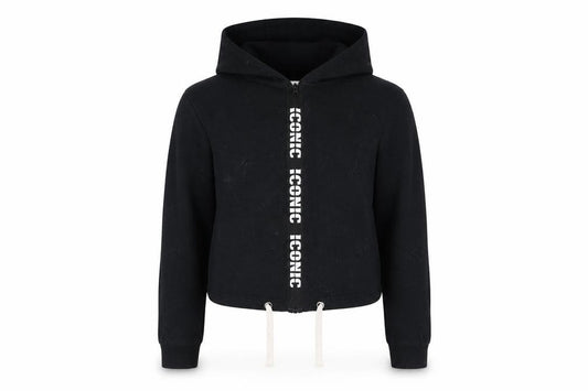 Front view of E-vie girls’ black full zip hoodie, size 13-14, years