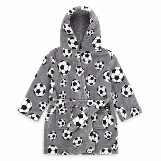 Front view of Blue Zoo girls’ grey solid top robe, size 2-3, years - football