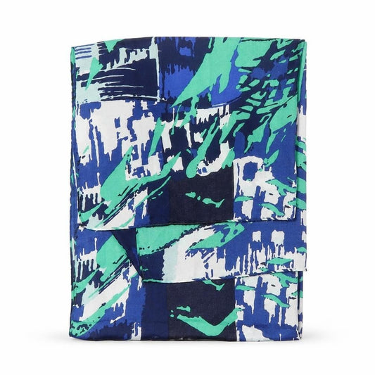 Front view of Preworn women’s blue geometric shawl/wrap