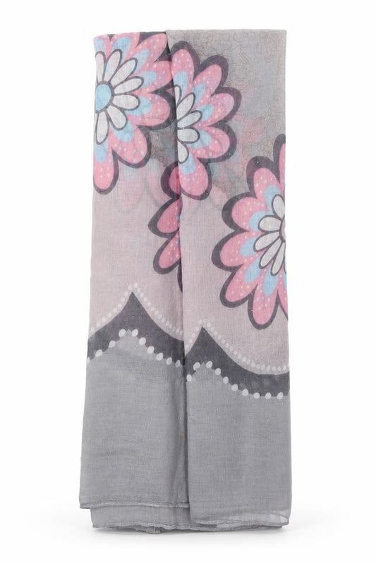 Front view of Preworn women’s grey floral shawl/wrap