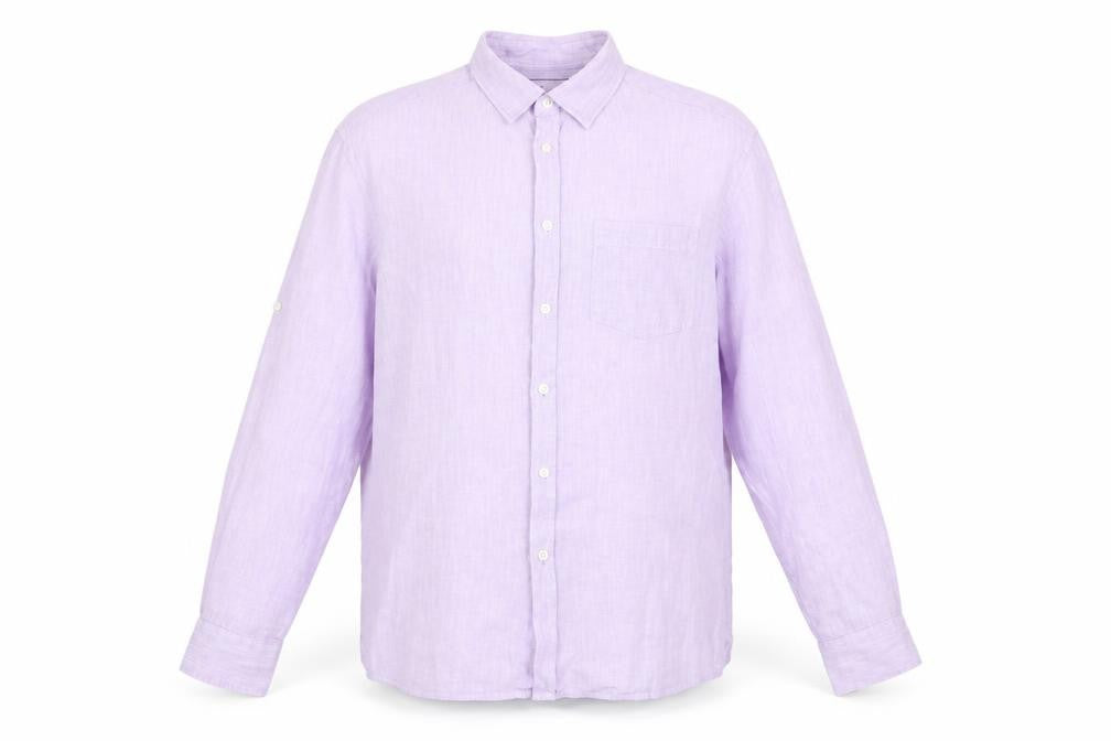 Front view of Blue Harbour men’s purple button-up, size L