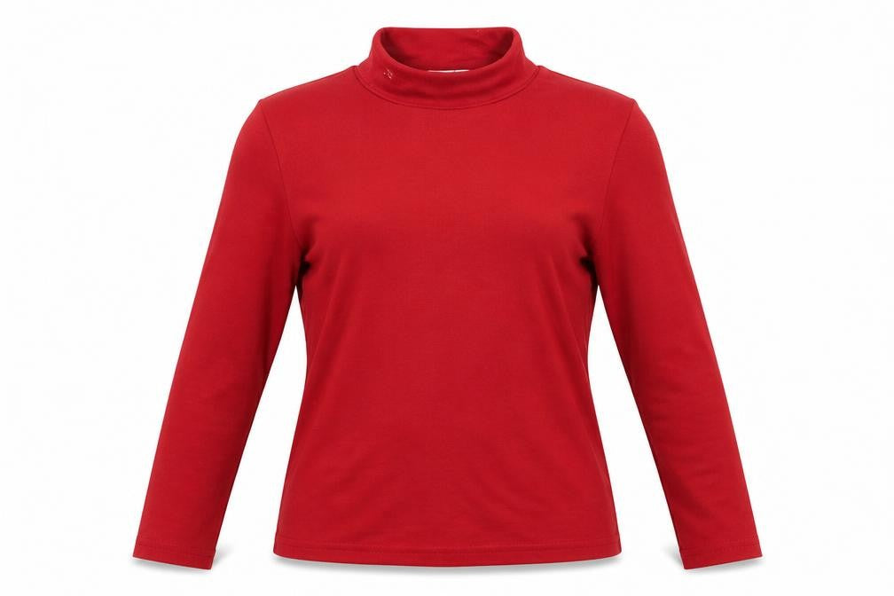 Front view of afibel women’s red jumper, size UK 14