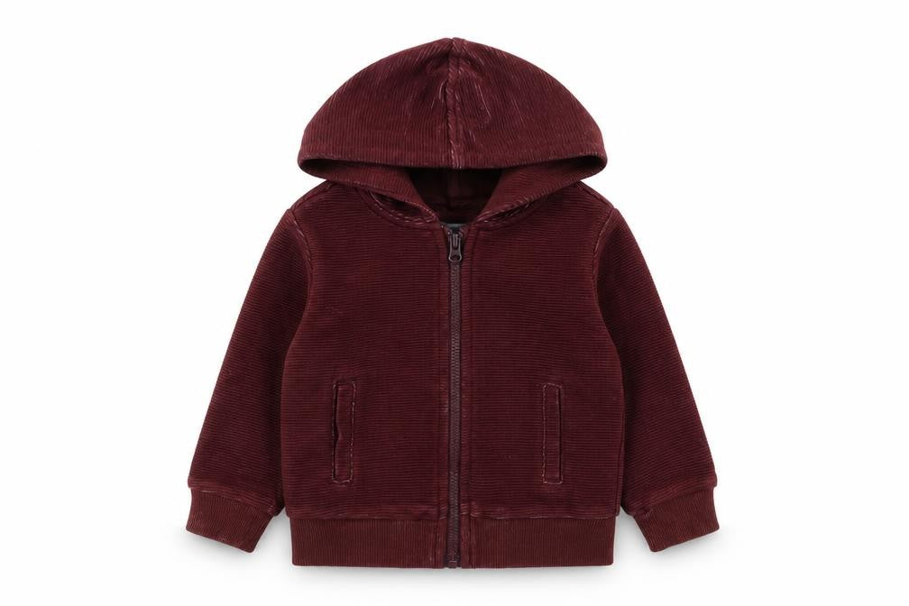 Front view of Primark boys’ brown full zip jumper, size 9-12, months