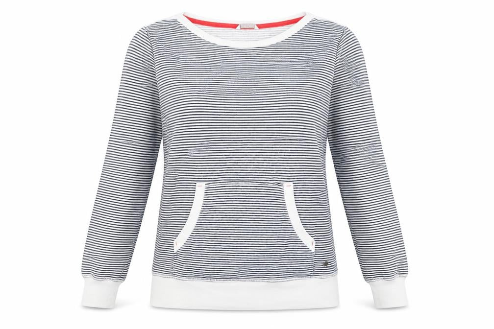 Front view of Spirit women’s multicoloured striped jumper, size UK 10