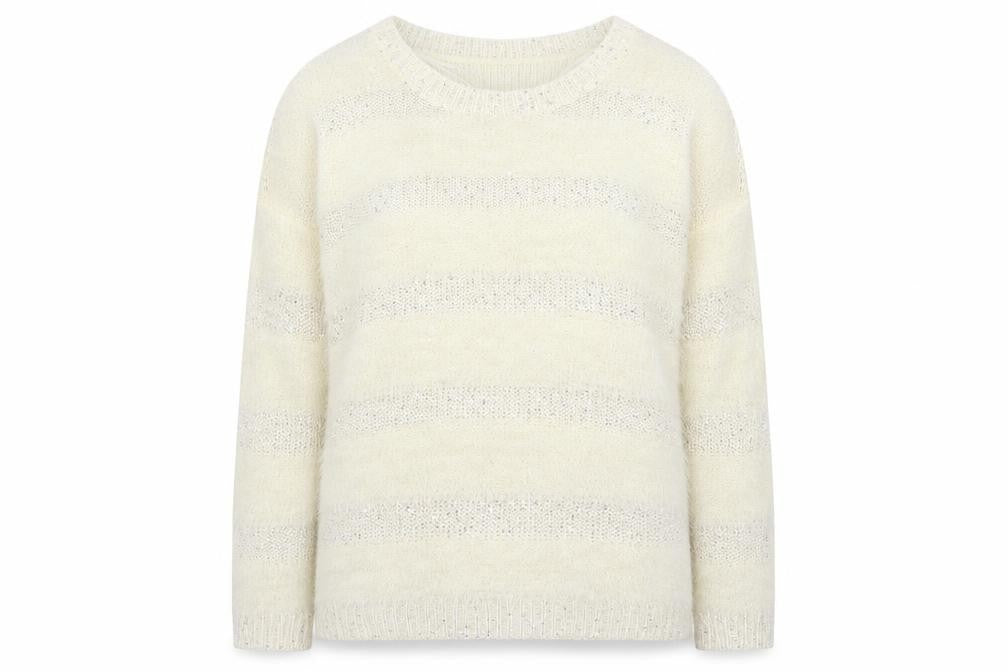 Front view of F&F women’s white striped jumper, size UK 14
