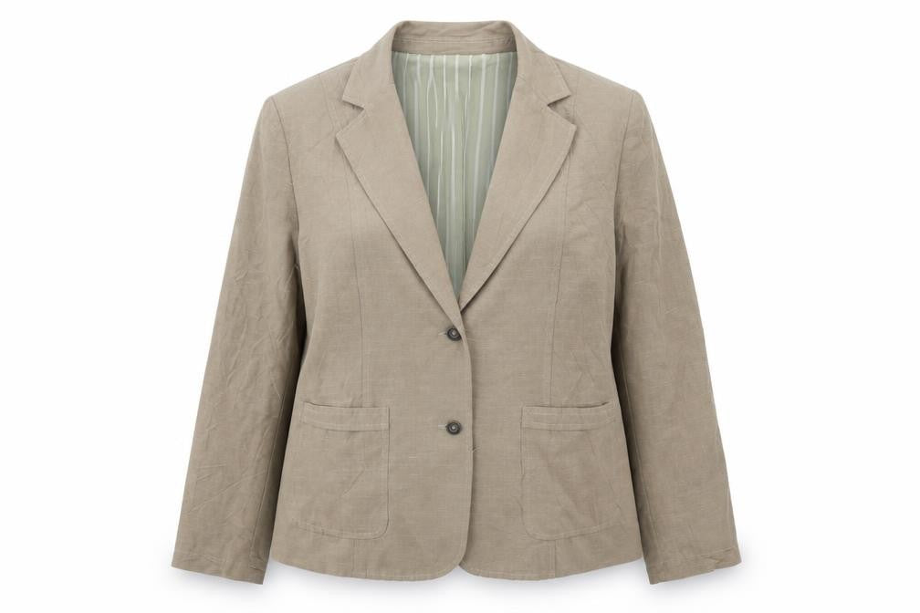 Front view of SF COLLECTION women’s beige ikat jacket blazer, size UK 20