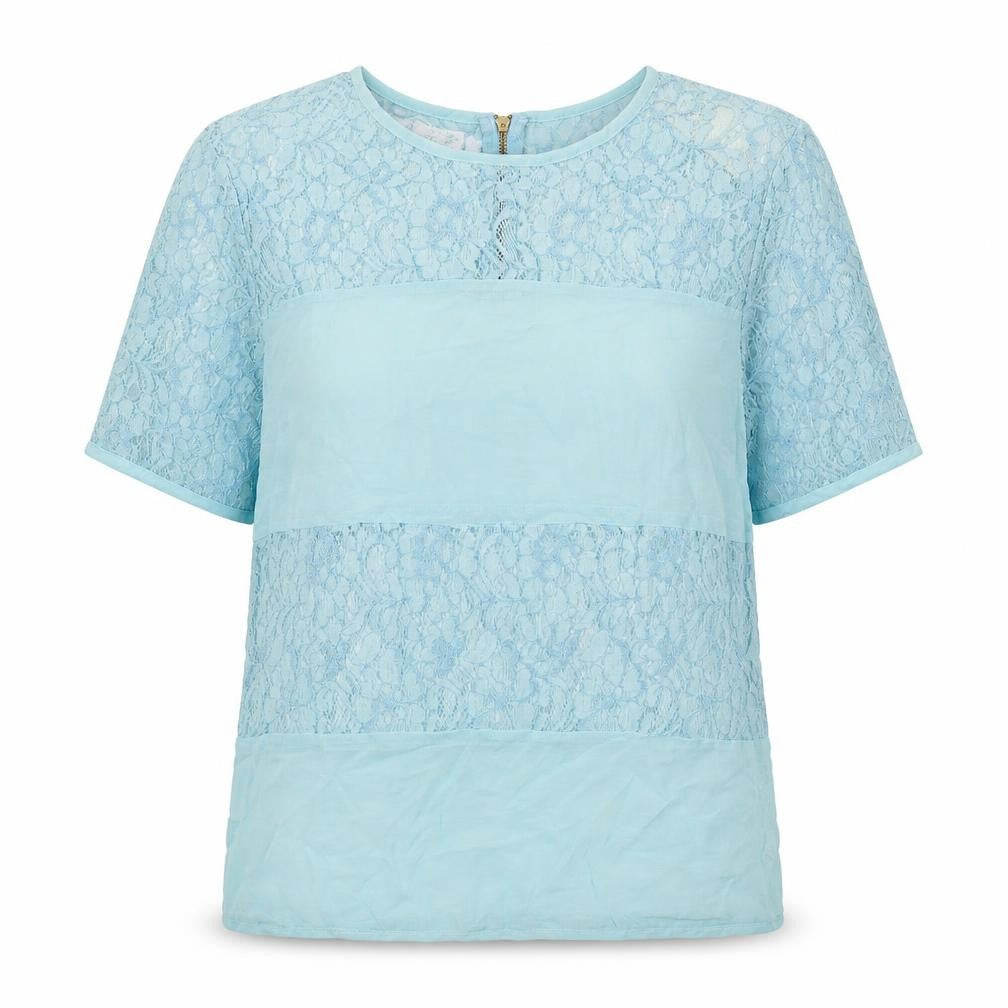 Front view of Miss Selfridge women’s blue basic t-shirt, size UK 12