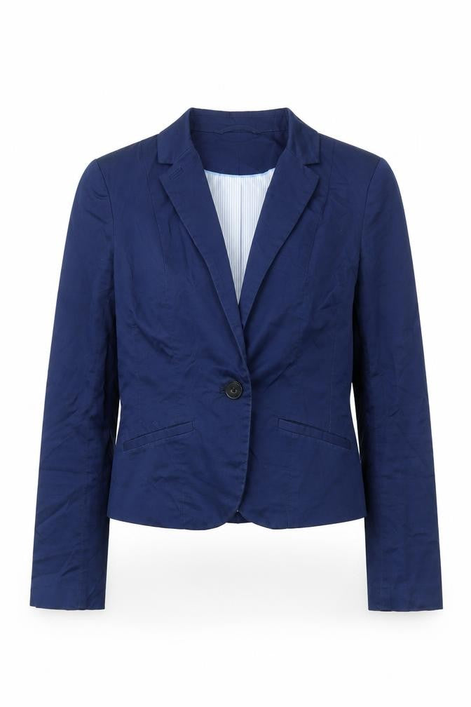 Front view of H&M women’s blue jacket blazer, size S