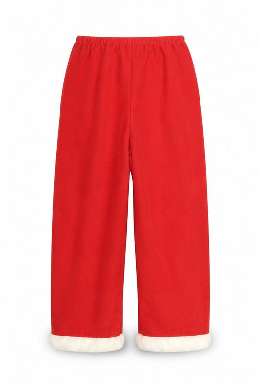 Front view of Made By Elves girls’ red jogger trousers, size 5-6, years