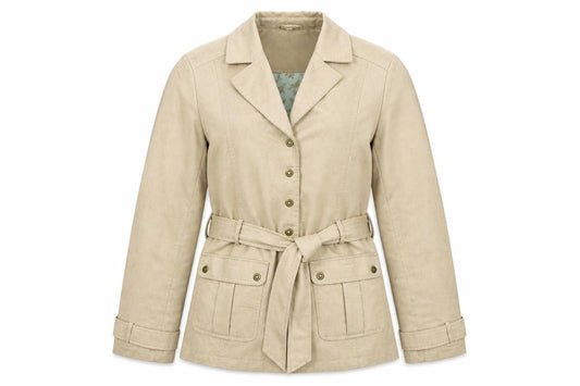 Front view of Klass women’s beige gilet jacket, size UK 12