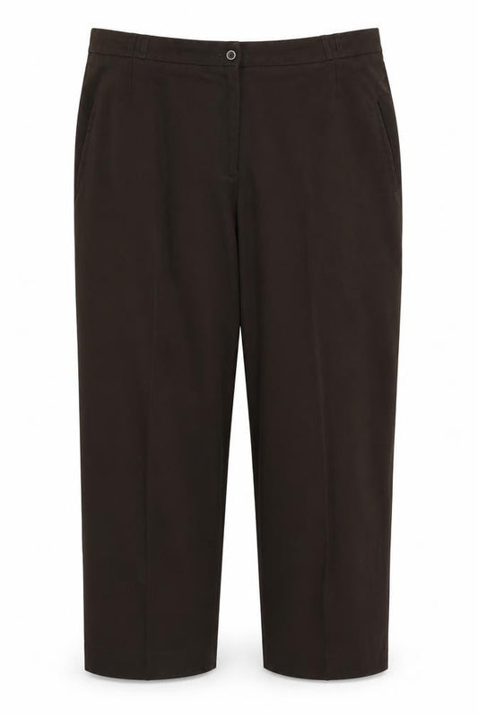 Front view of Bonmarché women’s brown trousers, size UK 22, in, 25-inch leg