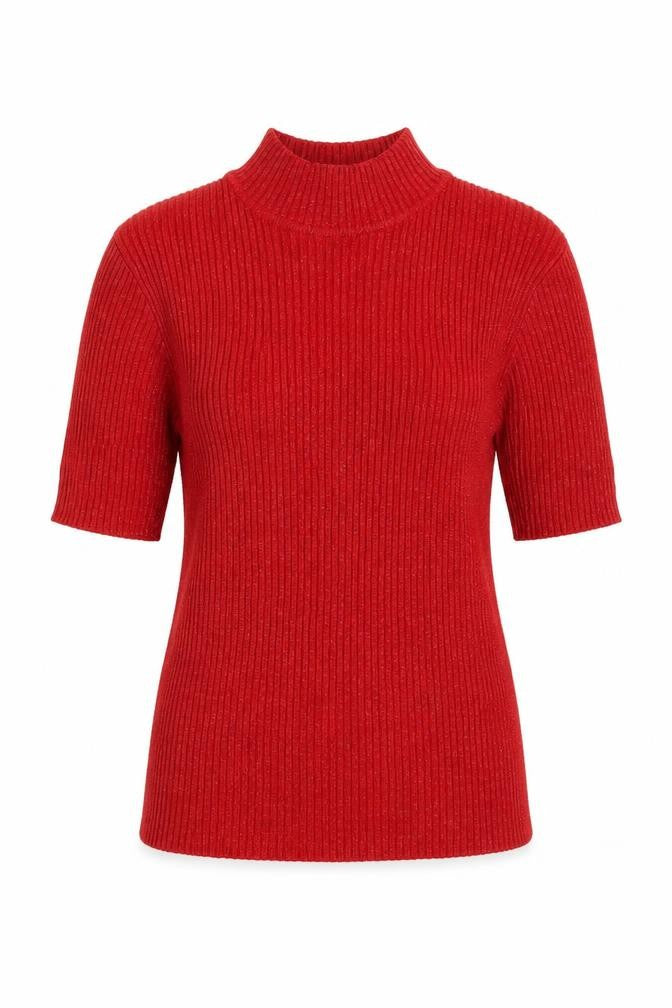 Front view of Bonmarché women’s red jumper, size S, - glittery