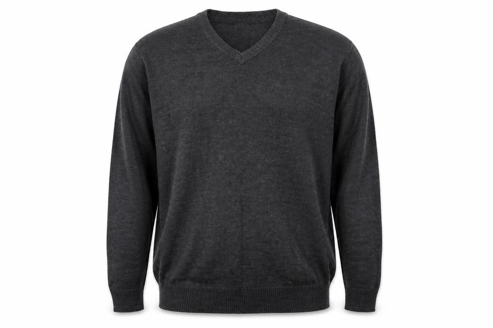 Front view of EWM men’s grey jumper, size 2XL