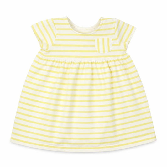 Front view of F&F girls’ yellow striped a-line, size 12-18, months