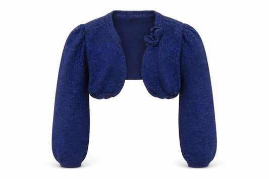 Front view of Mothercare girls’ blue cardigan jumper, size 2, years - bolero