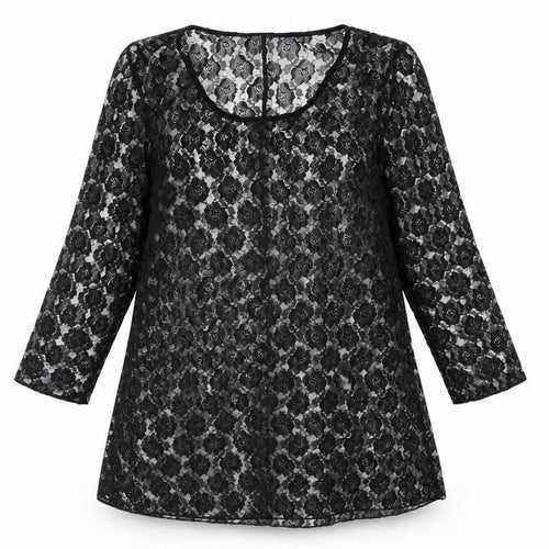 Saloos Womens Black Floral  Tunic Blouse Size M