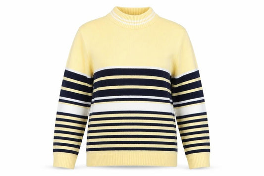Front view of CHIC women’s ivory striped knit jumper, size S
