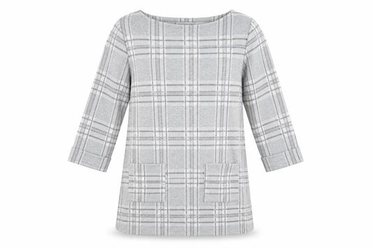 Front view of Primark women’s grey check jumper, size UK 14