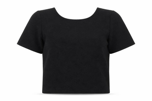 Front view of ASOS women’s black basic t-shirt, size UK 10