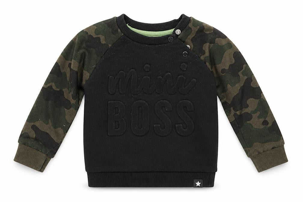 Front view of F&F boys’ black jumper, size 6-9, months