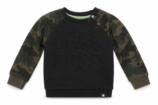 Front view of F&F boys’ black jumper, size 6-9, months