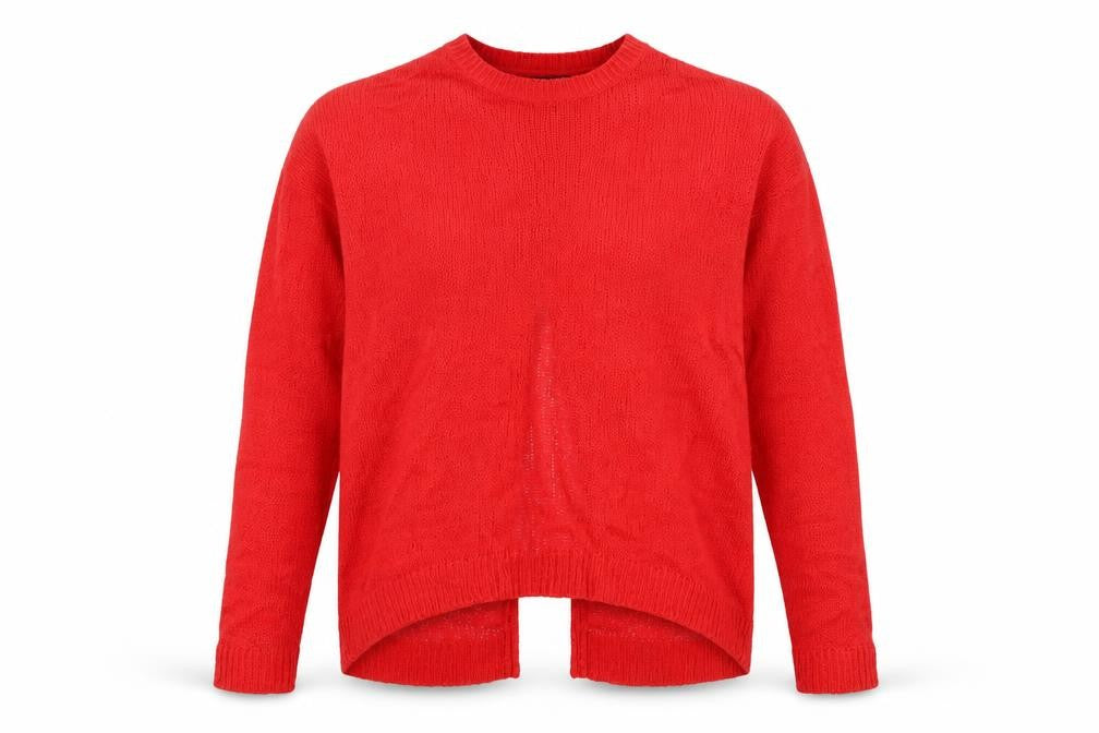 Front view of New Look women’s red knit jumper, size S, - open back