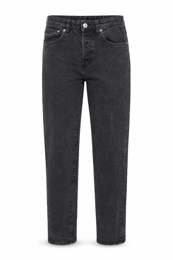 Front view of H&M women’s grey straight jeans, size UK 30, in, 32-inch leg