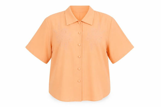 Front view of Preworn women’s pink satin basic button-up, size UK 16