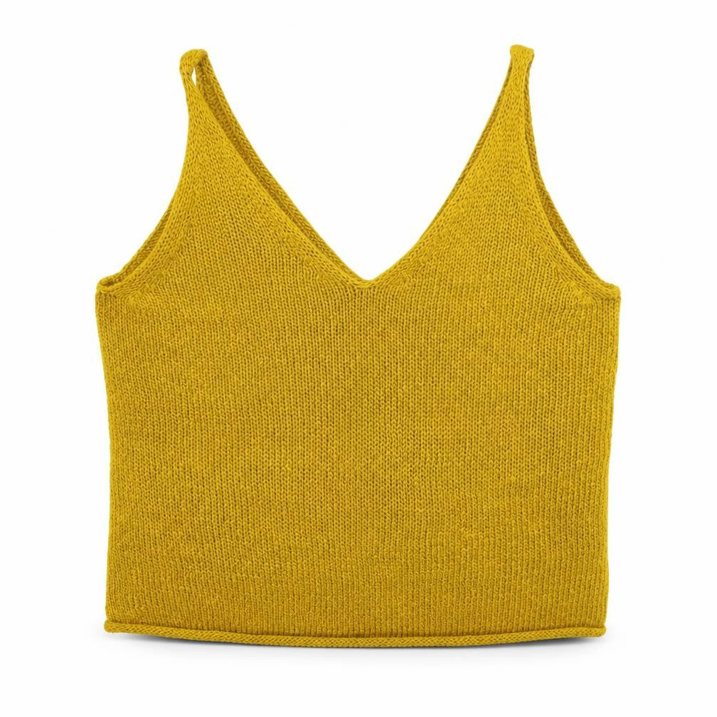 Front view of H&M women’s yellow knit jumper, size S