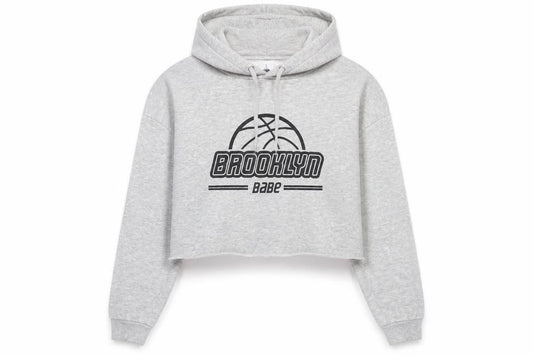 Front view of Divided women’s grey pullover hoodie, size M, - brooklyn babe