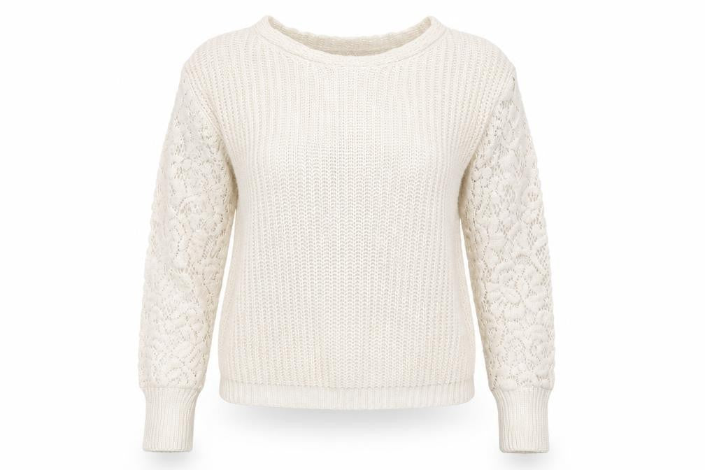 CAmeo Rose Womens White  Knit Pullover Jumper Size M  - Lace sleeve