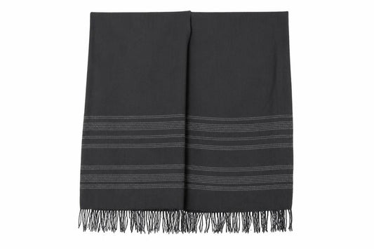 Front view of Preworn women’s grey striped knit shawl/wrap