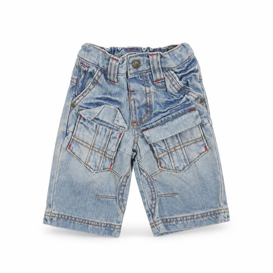 Front view of Next Baby Blue Denim Rain Trousers Jeans, size 3-6, Months