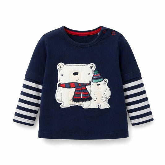 Front view of George Baby Blue Striped Basic T-Shirt, size 6-9, Months