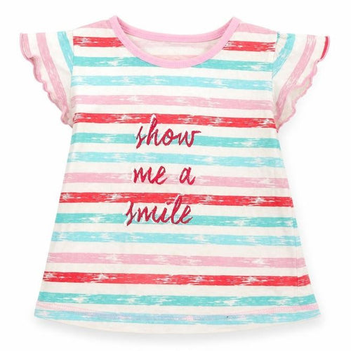 royal blue adventure Girls White Striped  Basic T-Shirt Size 4-5 Years