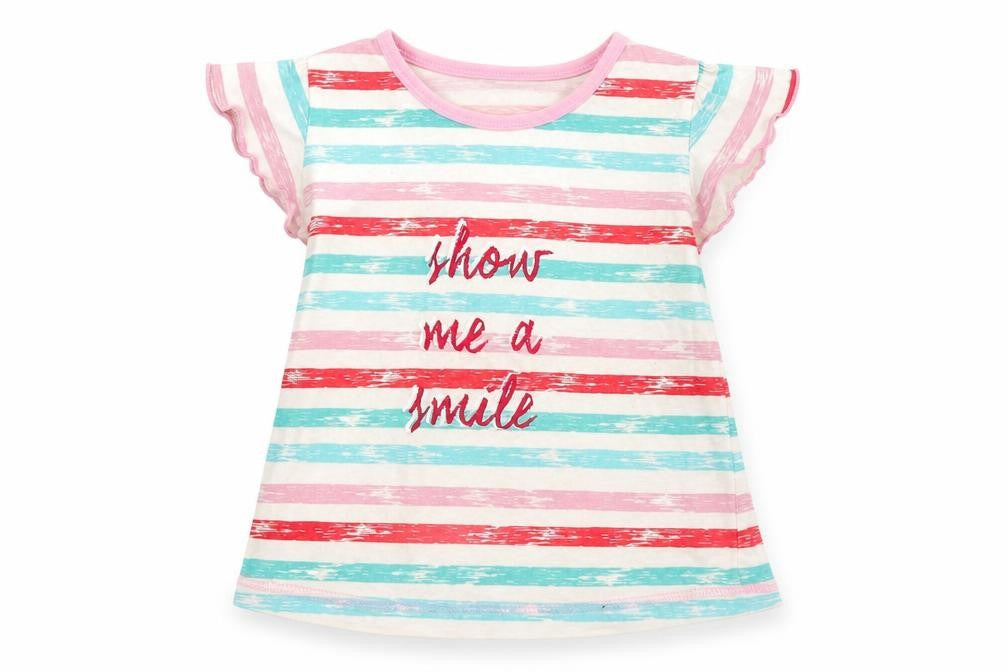 royal blue adventure Girls White Striped  Basic T-Shirt Size 4-5 Years