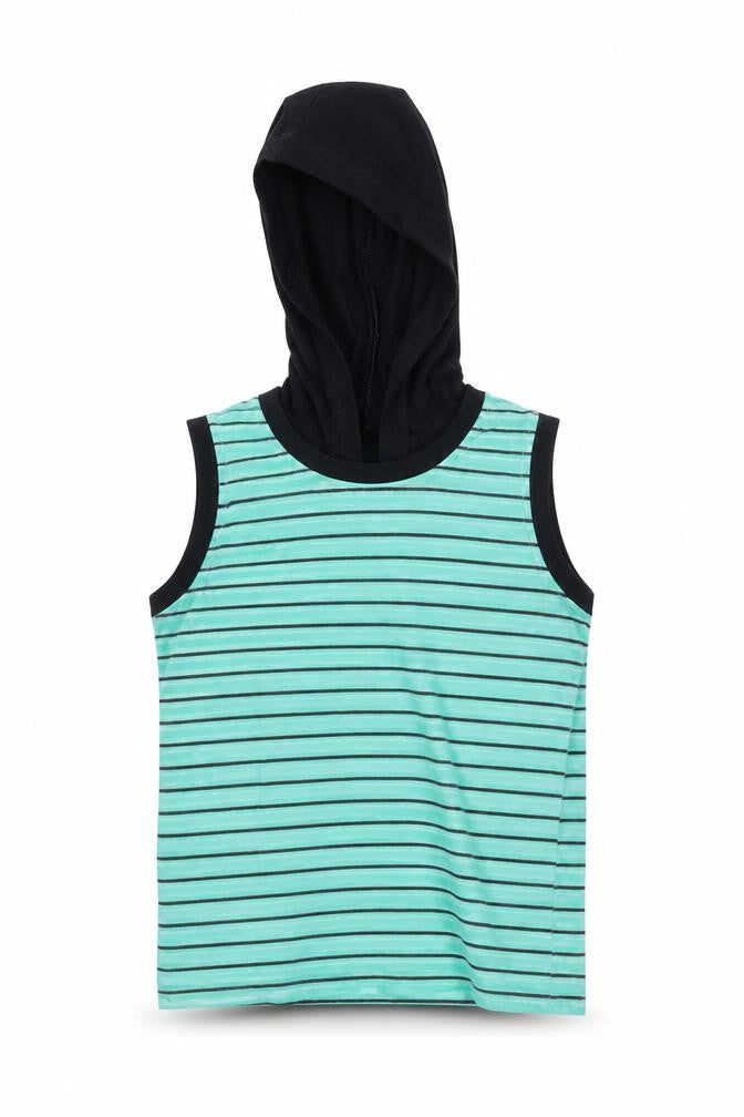 Front view of Taeko girls’ green striped pullover hoodie, size 2-3, years