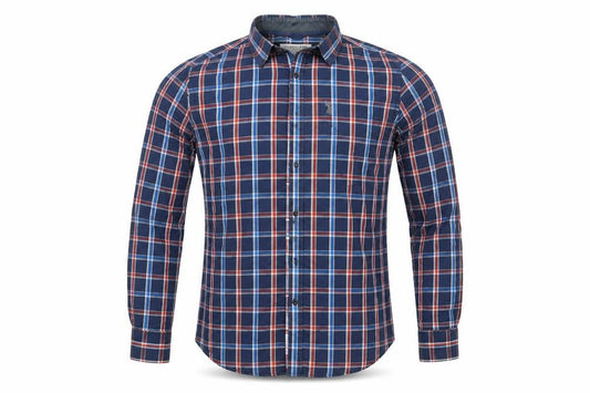Front view of U.S. Polo Assn. men’s blue check button-up, size M