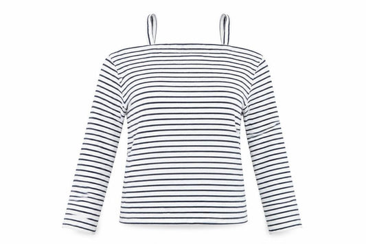 Front view of Atmosphere women’s white striped basic blouse, size UK 4
