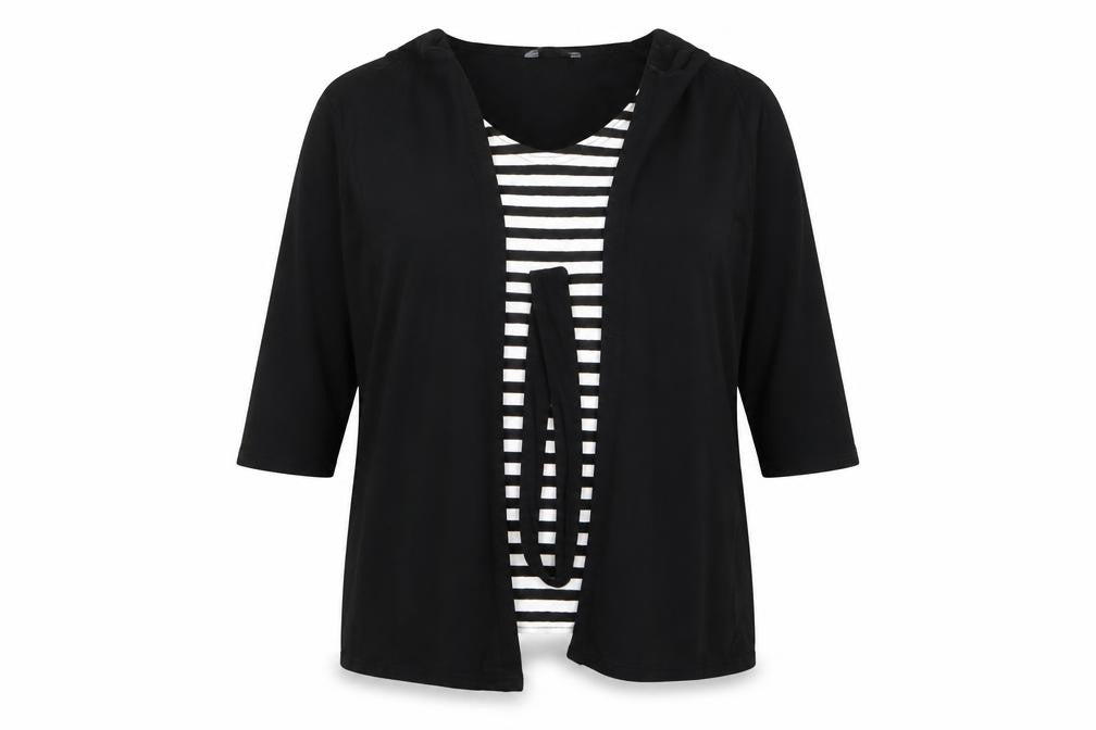 Front view of MIA women’s black cardigan jumper, size UK 16