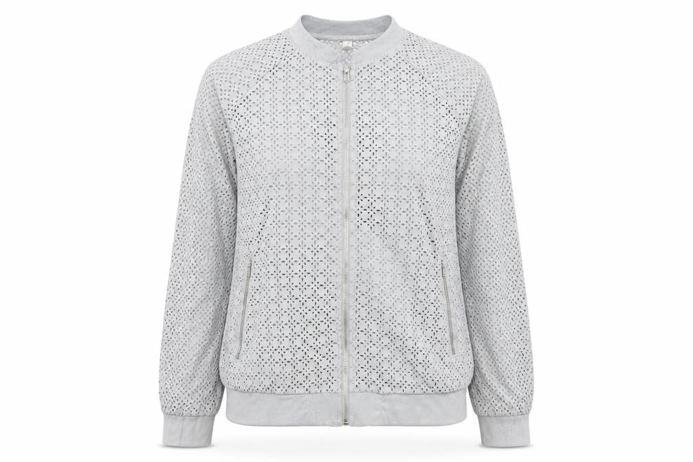 Front view of Thread & Supply women’s grey cardigan jumper, size M